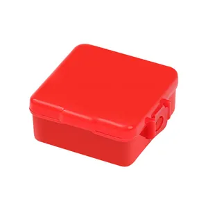 Compact red plastic storage box containing strong double-sided adhesive tape roll