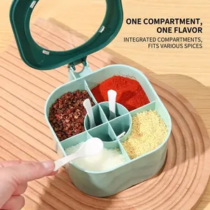 Integrated multi-compartment seasoning storage box set with spoons for kitchen spices