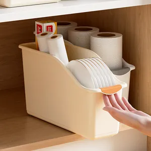 Kitchen cabinet storage box with handle and wheels for pantry organization