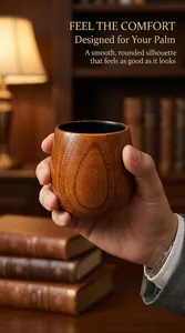 Detailopname van een natuurlijke jujube houten beker die lekker in de hand ligt.