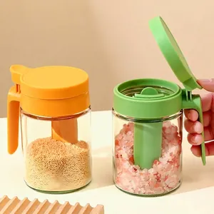 Set of 2 professional food-grade lead-free glass seasoning jars with airtight sealing lids