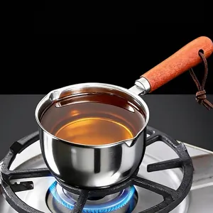 Mini-Ölerhitzer aus Edelstahl mit langem Holzgriff und doppeltem Ausgießer für die Küche