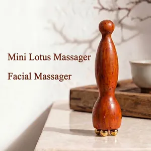 Handgemaakte Rood Rozenhout Gezichtsmassageapparaat Met Messing Kralen Lotusvorm Oog Acupunctuurpunt Stick Voor Meridianen Huidverzorging