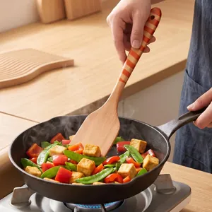 Espátula de Cocina de Madera de Haya Cuchara Mango Espiral Resistente al Calor Antiadherente Utensilios de Cocina Cuchara de Arroz