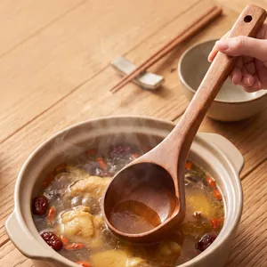 Natural Wood Large Soup Spoon With Long Handle Durable Kitchen Utensil For Cooking Serving Soup Porridge Home Restaurant Use