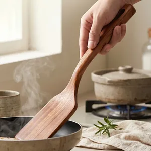 Natural Teak Wood Cooking Spatula Set Long Handle Kitchenware Non-stick Pan Friendly Wooden Turner Slotted Spatula Soup Ladle Rice Spoon Kitchen Cooking Tools