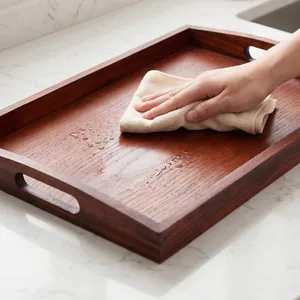 Premium rectangular jujube wood serving tray with handles for restaurant and home use
