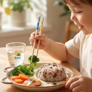 18cm cute cartoon bamboo training chopsticks for kids, ideal for toddler mealtime learning
