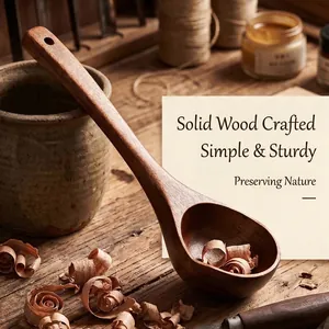 Large 31cm handcrafted long handle wooden soup spoon perfect for serving soup and porridge