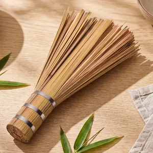 Traditional bamboo pot brush with flat head design for heavy duty kitchen cleaning
