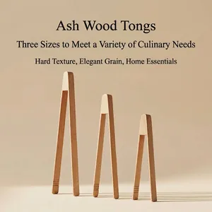 Set of three minimalist beech wood food tongs in different sizes for kitchen and baking use