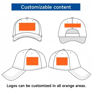 Gorra de béisbol personalizable con áreas de colocación de logotipos desde varios ángulos