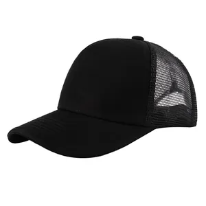 Gorra trucker negra lisa con malla transpirable para impresión personalizada