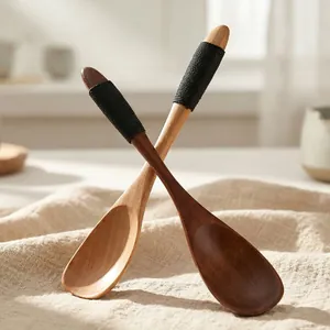 Set of 2 creative thread-wrapped wooden spoons for honey, jam and coffee stirring