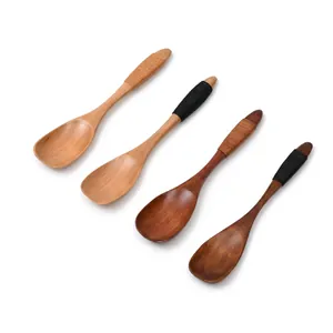 Set of 4 creative handmade wooden spoons with twine wrapped handles for honey and coffee