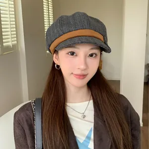 Women Newsboy Cap Cotton Retro Baker Boy Hat Patchwork Corduroy Trim Beret Fashion Streetwear Painter Hat For Spring Autumn