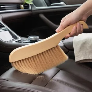 High quality soft bristle wooden cleaning brush for car interior and household dust removal