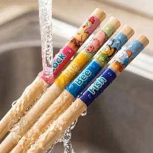 Cute cartoon bamboo chopsticks for children with animal prints and names