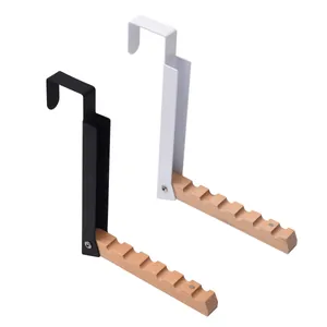 Juego de 2 ganchos portátiles para puerta con brazos de madera y cinco muescas de colgar