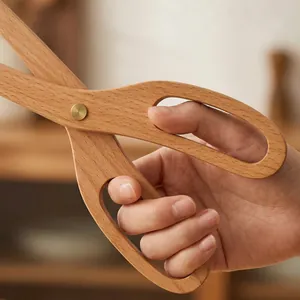 Premium handcrafted scissor-style beech wood food tongs for bread and BBQ kitchen use