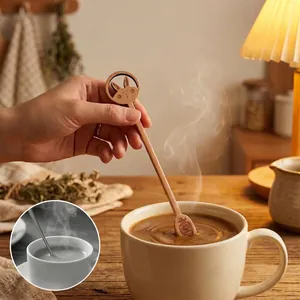 Cartoon Animal Beech Wood Coffee Stirring Spoon Long Handle Dessert Honey Spoon Laser Engraved Wooden Stirrer For Kitchen