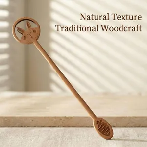 Eco-friendly handcrafted beechwood coffee stirring stick featuring a cute rabbit design