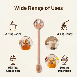 Natural beech wood cartoon rabbit stirrer for coffee honey milk tea and dessert decoration