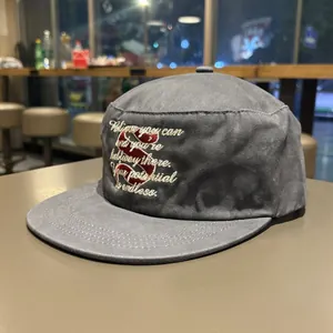 Stylish grey flat-brimmed cap featuring an embroidered inspirational quote and S logo