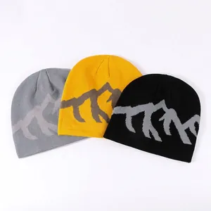 Modern mountain peak jacquard knit beanie for winter, versatile and warm street style