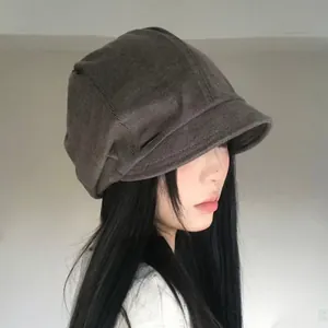Women's Korean Style Slouchy Beanie Hat Vintage Pleated Short Brim Cotton Knit Cap Solid Color Thin For Spring Autumn