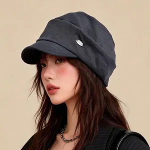 Classic retro dark grey newsboy cap for women with a stylish and casual fashion appeal