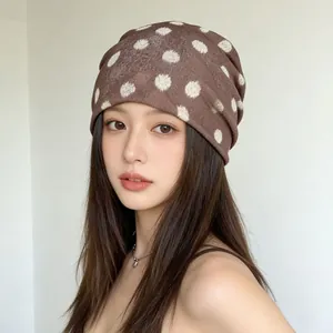 American vintage brown polka dot slouchy beanie for women thin knit summer hat