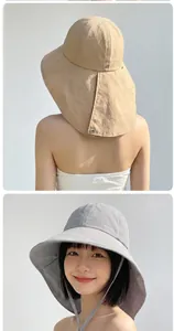 Front and back view of breathable UV protection sun hat for women in khaki and grey