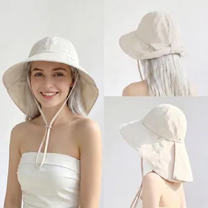 Women's Breathable Nylon Sun Hat With Bow Detail Summer UV Protection Wide Brim Foldable Bucket Hat Adjustable Drawstring Fisherman Hat