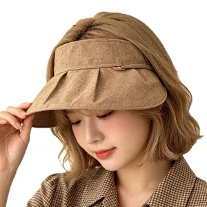 Adjustable foldable wide brim sun visor hat for UV protection during outdoor travel