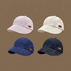 Casquette de Baseball pour Bébé Enfants en Satin Soie Coton Pare-soleil Réglable Mode Extérieur Avec Étiquette en Cuir