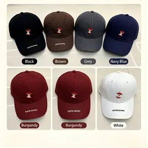 Korean style apple embroidered cotton baseball cap available in multiple vibrant colors
