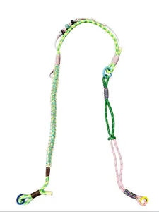 Detailed view of multicolor braided adjustable crossbody lanyard for phone