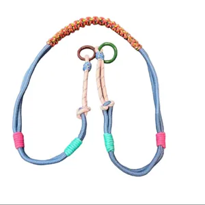 Detailed view of an adjustable colorful woven crossbody lanyard for phone with metal rings