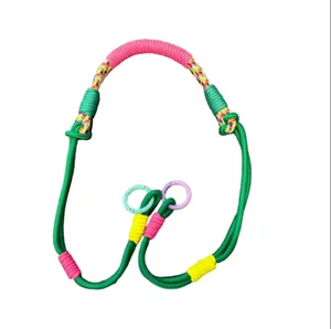Detailed view of colorful braided crossbody rope lanyard with adjustable rings for phone