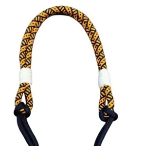 Adjustable woven phone lanyard strap featuring yellow and black geometric patterns