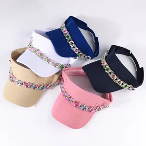 Visiera Parasole Retrò da Donna Stile Britannico Regolabile Cappello a Cilindro Vuoto con Catena di Strass Poliestere
