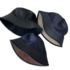 Sombreros de pescador de mezclilla vintage reversibles para mujer en tres colores
