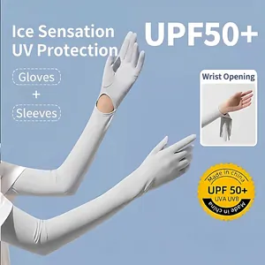 Manguitos de protección solar largos de seda de hielo UPF 50+ con abertura de muñeca