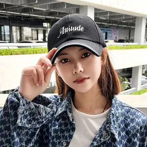 Cotton Embroidered Letter Attitude Baseball Cap For Women Adjustable Wide Brim Face Slimming Sun Hat Large Head Deep Cap