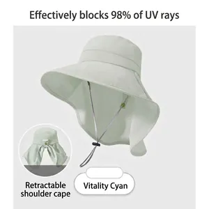 Mint green women's wide brim sun hat with protective neck flap for summer UV protection