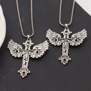 Vintage luminous angel wing cross necklace with star pendant for men and women.