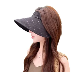 Visiera parasole nera da donna con strass per protezione UV all'aperto