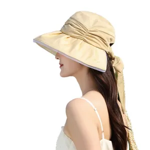 Stylish pleated sun hat for women with mesh brim and large back bow