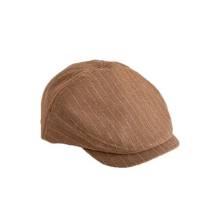 Béret vintage marron à rayures pour hommes et femmes, chapeau de soleil été élégant
